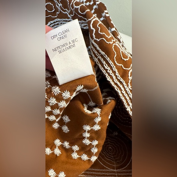 Vtg NANETTE LEPORE Embroidered Skirt Brown Whitete Embroidery Pleated Faux Wrap - Picture 10 of 11